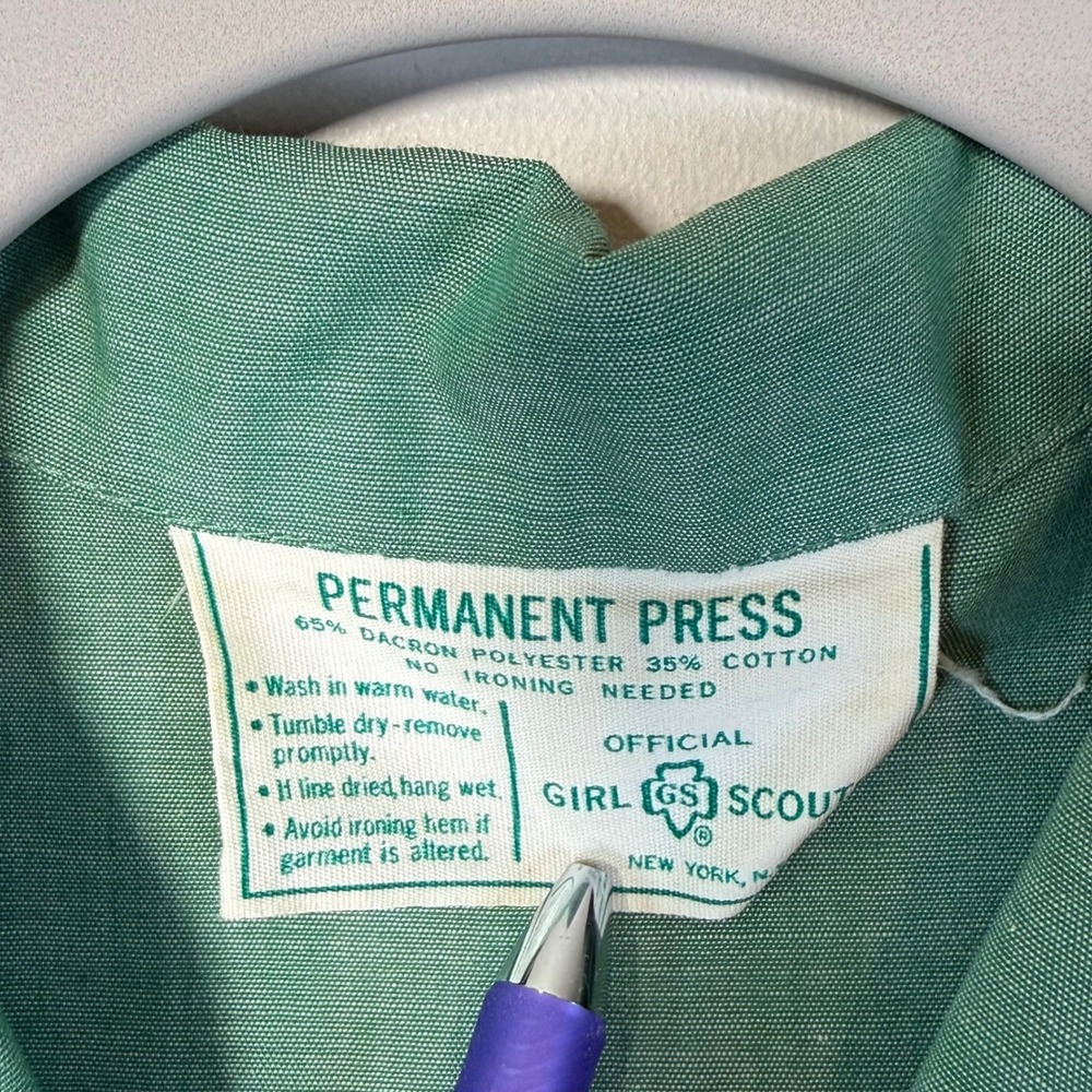Vtg Girl Scouts U.S.A. Uniform Dress Girls Green Button Front Patch Retro SEE - Picture 3 of 9